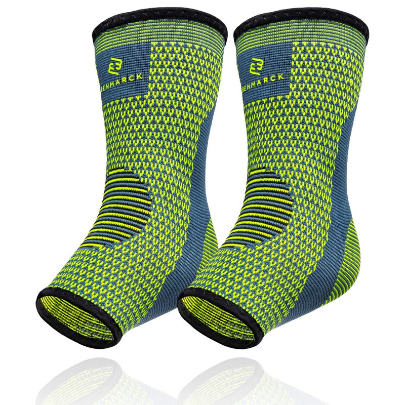 Benmarck Ankle Compression Sleeve Plantar Fasciitis Sock Foot Arch and Achilles Tendon Support Brace for Running for Men and Women by Fjord Blue Unisize